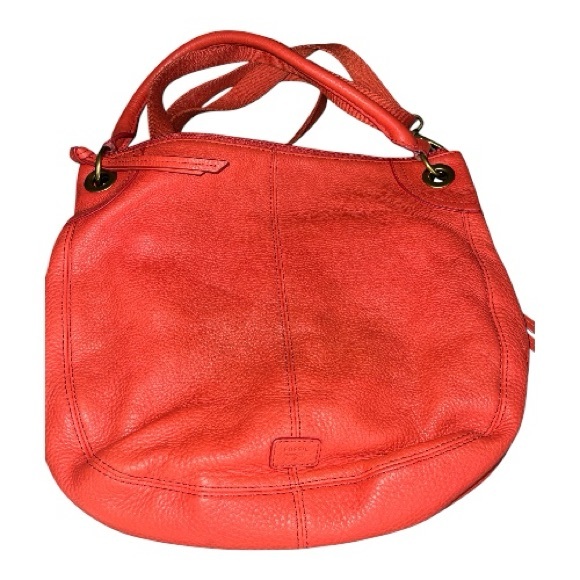 Fossil Orange Red Leather Zipper Front Pocket Crossbody Shoulder Bag Purse - Picture 3 of 7